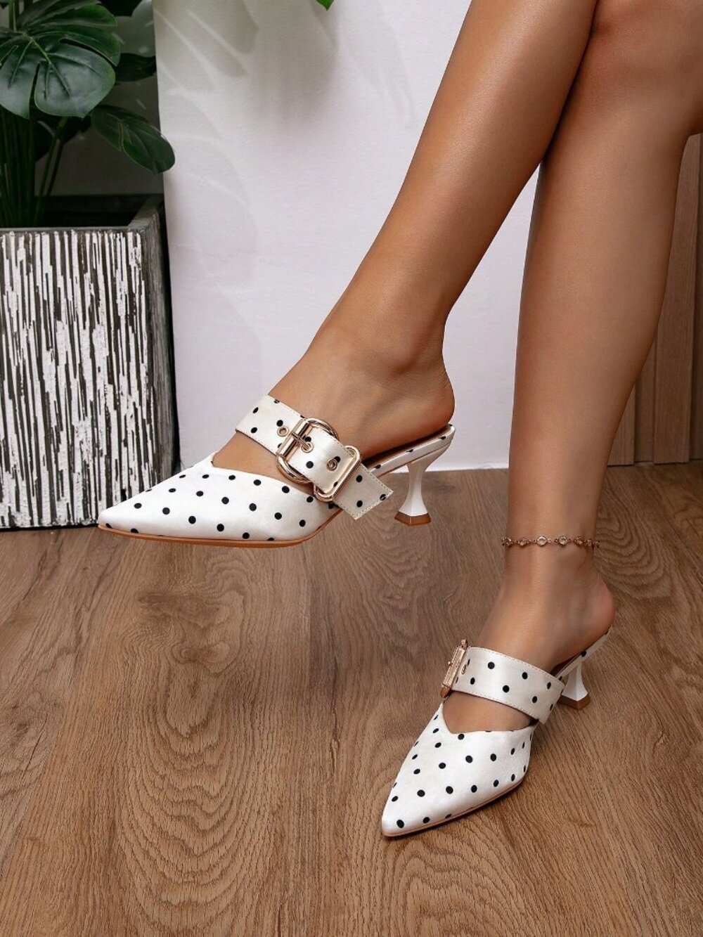 White Elegant Women's Polka Dot High Heels
